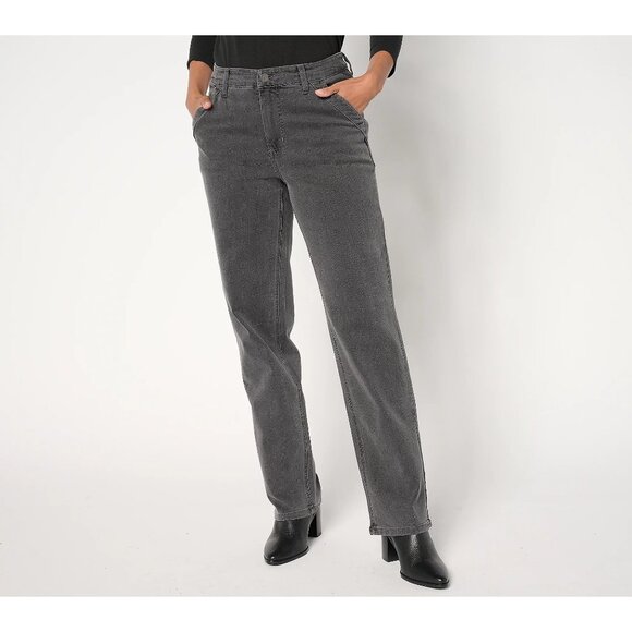 Susan Graver Pet Stretch Denim Straight Leg Jean Size 12P Charcoal Gray Classic - Picture 1 of 7